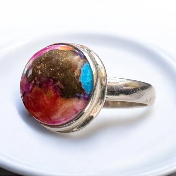 Sterling Silver Spiny Oyster Mojave Turquoise Ring (8.5) - Picture 3 of 9